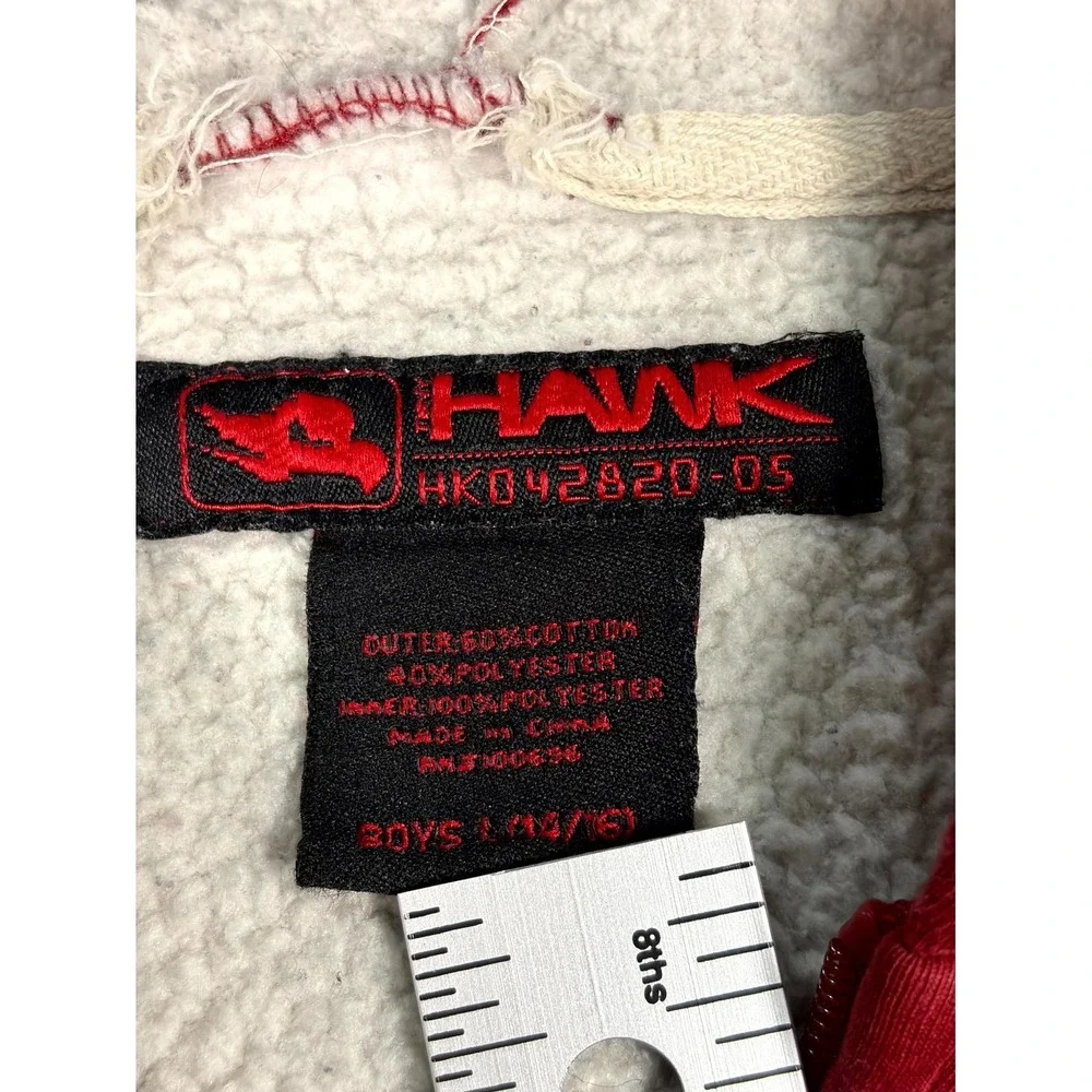 VTG Tony Hawk Hoodie Boys L (14-16) Red Embroidered Rhino Sherpa Lined Full Zip